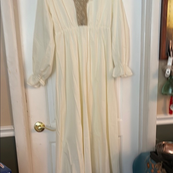 Cream Pleated Gown with Bishop Sleeves - Picture 1 of 3